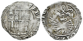 Catholic Kings (1474-1504). 1 real. Granada. R. (Cal-371). Ag. 3,52 g. Shield between G - R. Choice F. Est...50,00. 

Spanish description: Fernando ...