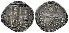 Catholic Kings (1474-1504). 1 real. Sevilla. (Cal-440). Ag. 3,28 g. Shield between D square and S. Clipped. Choice F. Est...35,00. 

Spanish descrip...