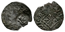 Philip II (1556-1598). 1 dinero. Vic (Barcelona). (Cru C.G-2899a). Ae. 0,78 g. Countermark: lion, made in 1579. Scarce in this grade. VF. Est...60,00....