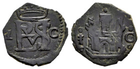 Philip II (1556-1598). Blanca. Cuenca. (Cal-35). (Jarabo-Sanahuja-A129 var). Ae. 0,70 g. Without pellets flanking mintmark. VF. Est...20,00. 

Spani...