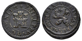 Philip II (1556-1598). 1 maravedi. 1598. Segovia. (Cal-84). Ae. 1,66 g. VF. Est...25,00. 

Spanish description: Felipe II (1556-1598). 1 maravedí. 1...