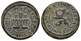 Philip II (1556-1598). 2 maravedis. 1597. Segovia. (Cal-86). (Jarabo-Sanahuja-B12). Ae. 3,99 g. Without mintmark and value indication. Choice VF. Est....