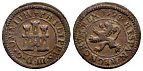 Philip II (1556-1598). 2 maravedis. 1598. Segovia. (Cal-87). (Jarabo-Sanahuja-B13). Ae. 3,97 g. Without mintmark and value indication. VF. Est...40,00...