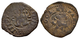 Philip III (1598-1621). 2 maravedis. 1602. Cuenca. (Cal-155). (Jarabo-Sanahuja-D81.2). Ae. 0,93 g. Almost VF. Est...25,00. 

Spanish description: Fe...