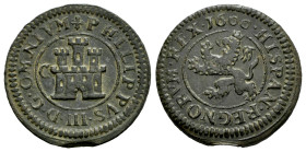Philip III (1598-1621). 2 maravedis. 1600. Segovia. C. (Cal-181). (Jarabo-Sanahuja-C38). Ae. 3,55 g. Choice VF. Est...35,00. 

Spanish description: ...