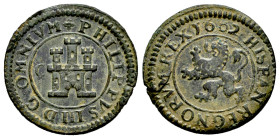 Philip III (1598-1621). 2 maravedis. 1602. Segovia. C. (Cal-183). (Jarabo-Sanahuja-C40). Ae. 3,01 g. Choice VF. Est...35,00. 

Spanish description: ...