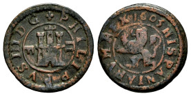 Philip III (1598-1621). 2 maravedis. 1603. Segovia. (Cal-185). (Jarabo-Sanahuja-D261). Ae. 1,54 g. Almost VF. Est...12,00. 

Spanish description: Fe...