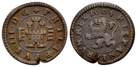 Philip III (1598-1621). 4 maravedis. 1604. Segovia. (Cal-259). (Jarabo-Sanahuja-D241). Ae. 2,89 g. Defect on edge. VF. Est...20,00. 

Spanish descri...