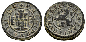 Philip III (1598-1621). 4 maravedis. 1606. Segovia. (Cal-261). (Jarabo-Sanahuja-D244). Ae. 3,02 g. Aqueduct with three arches. Choice VF. Est...25,00....