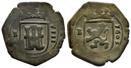 Philip III (1598-1621). 8 maravedis. 1603. Burgos. (Cal-289). Ae. 6,17 g. VF. Est...25,00. 

Spanish description: Felipe III (1598-1621). 8 maravedí...