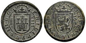 Philip III (1598-1621). 8 maravedis. 1604. Segovia. (Cal-326). (Jarabo-Sanahuja-D217). Ae. 6,08 g. Choice VF/Almost VF. Est...25,00. 

Spanish descr...