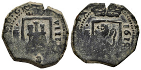 Philip III (1598-1621). 8 maravedis. 1618. Valladolid. (Cal-357). (Jarabo-Sanahuja-D334, plate coin). Ae. 6,52 g. A very good sample. VF. Est...50,00....