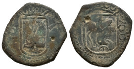 Philip III (1598-1621). 8 maravedis. Ae. 4,32 g. Falsa de época con castillo y león invertidos en los escudos. Choice F. Est...18,00. 

Spanish desc...