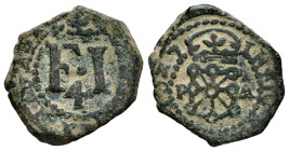 Philip IV (1621-1665). 4 cornados. 1627. Pamplona. (Cal-81). Ae. 4,82 g. VF. Est...25,00. 

Spanish description: Felipe IV (1621-1665). 4 cornados. ...