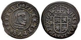 Philip IV (1621-1665). 8 maravedis. 1663. Burgos. R. (Cal-304). (Jarabo-Sanahuja-M20). Ae. 1,70 g. VF. Est...25,00. 

Spanish description: Felipe IV...