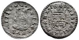 Philip IV (1621-1665). 8 maravedis. 1661. Madrid. Y. (Cal-358). (Jarabo-Sanahuja-M299). Ae. 1,92 g. Choice VF. Est...30,00. 

Spanish description: F...