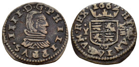 Philip IV (1621-1665). 8 maravedis. 1662. Madrid. Y. (Cal-359). (Jarabo-Sanahuja-M317). Ae. 1,63 g. Mintmark below the shield. VF/Almost VF. Est...20,...
