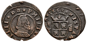 Philip IV (1621-1665). 8 maravedis. 1662. Madrid. Y. (Cal-360). (Jarabo-Sanahuja-M326). Ae. 1,60 g. Eight-pointed stars on the legend. Mintmark MD. Ra...