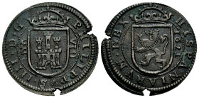Philip IV (1621-1665). 8 maravedis. 1621. Segovia. (Cal-385). (Jarabo-Sanahuja-F269). Ae. 6,17 g. Some evidence of verdigris. Almost XF. Est...50,00. ...