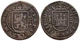 Philip IV (1621-1665). 8 maravedis. 1624. Segovia. (Cal-389). (Jarabo-Sanahuja-F273). Ae. 5,48 g. Choice F. Est...25,00. 

Spanish description: Feli...
