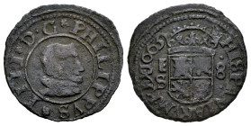 Philip IV (1621-1665). 8 maravedis. 1663. Segovia. S. (Cal-no cita). (Jarabo-Sanahuja-no cita). Ae. 1,42 g. Rare. Almost VF. Est...60,00. 

Spanish ...