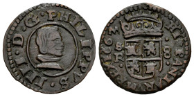 Philip IV (1621-1665). 8 maravedis. 1663. Sevilla. R. (Cal-406). (Jarabo-Sanahuja-M634). Ae. 2,06 g. El 3 de la fecha notablemente separado . VF. Est....