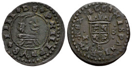 Philip IV (1621-1665). 8 maravedis. 1663. Trujillo. M. (Cal-429). (Jarabo-Sanahuja-M733). Ae. 2,06 g. Choice VF. Est...30,00. 

Spanish description:...