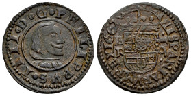 Philip IV (1621-1665). 16 maravedis. 1662. Burgos. R. (Cal-439). (Jarabo-Sanahuja-M2). Ae. 3,78 g. Almost XF. Est...40,00. 

Spanish description: Fe...