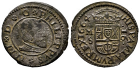 Philip IV (1621-1665). 16 maravedis. 1664. Madrid. S. (Cal-480). (Jarabo-Sanahuja-M389). Ae. 3,95 g. Choice VF/Almost XF. Est...25,00. 

Spanish des...