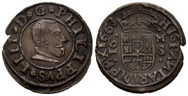 Philip IV (1621-1665). 16 maravedis. 1663. Madrid. S. (Cal-483). (Jarabo-Sanahuja-M391). Ae. 4,10 g. Mintmark and assayer on the right. VF. Est...50,0...