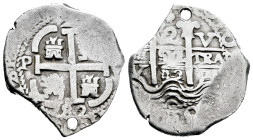 Charles II (1665-1700). 2 reales. 1682. Potosí. V. (Cal-410). Ag. 6,29 g. Double date. Holed. VF. Est...50,00. 

Spanish description: Carlos II (166...