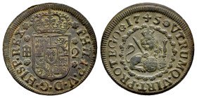 Philip V (1700-1746). 2 maravedis. 1745. Segovia. (Cal-74). Ae. 2,66 g. Choice VF. Est...30,00. 

Spanish description: Felipe V (1700-1746). 2 marav...