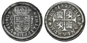 Philip V (1700-1746). 1/2 real. 1727. Cuenca. JJ. (Cal-107). Ag. 1,31 g. Choice VF. Est...50,00. 

Spanish description: Felipe V (1700-1746). 1/2 re...