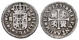Philip V (1700-1746). 1/2 real. 1738. Madrid. JF. (Cal-185). Ag. 1,38 g. Almost VF. Est...20,00. 

Spanish description: Felipe V (1700-1746). 1/2 re...