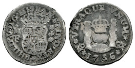 Philip V (1700-1746). 1/2 real. 1736. Mexico. MF. (Cal-257). Ag. 1,54 g. Choice F. Est...35,00. 

Spanish description: Felipe V (1700-1746). 1/2 rea...