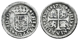 Philip V (1700-1746). 1/2 real. 1733. Sevilla. PA. (Cal-339). Ag. 1,28 g. Choice F. Est...30,00. 

Spanish description: Felipe V (1700-1746). 1/2 re...