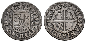 Philip V (1700-1746). 1 real. 1732. Sevilla. PA. (Cal-656). Ag. 2,63 g. Almost VF. Est...30,00. 

Spanish description: Felipe V (1700-1746). 1 real....