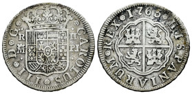 Charles III (1759-1788). 2 reales. 1765. Madrid. PJ. (Cal-613). Ag. 5,76 g. Choice F. Est...30,00. 

Spanish description: Carlos III (1759-1788). 2 ...
