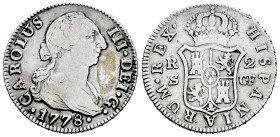 Charles III (1759-1788). 2 reales. 1778. Sevilla. CF. (Cal-786). Ag. 5,78 g. Cleaned. Choice F/Almost VF. Est...30,00. 

Spanish description: Carlos...