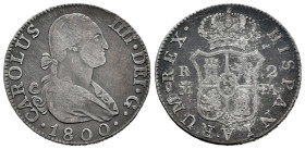 Charles IV (1788-1808). 2 reales. 1800. Madrid. FA. (Cal-609). Ag. 5,83 g. Almost VF. Est...30,00. 

Spanish description: Carlos IV (1788-1808). 2 r...