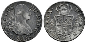 Charles IV (1788-1808). 2 reales. 1808. Madrid. AI. (Cal-619). Ag. 5,85 g. Rust. Choice F/Almost VF. Est...25,00. 

Spanish description: Carlos IV (...