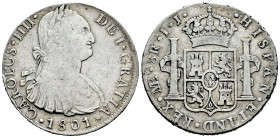 Charles IV (1788-1808). 8 reales. 1801. Lima. IJ. (Cal-919). Ag. 27,06 g. Minor nicks on edge. Almost VF. Est...45,00. 

Spanish description: Carlos...