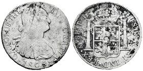 Charles IV (1788-1808). 8 reales. 1805. Mexico. TH. (Cal-983). Ag. 26,71 g. Scratches. Knock on edge. Cleaned rust. F. Est...30,00. 

Spanish descri...