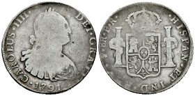 Charles IV (1788-1808). 8 reales. 1791. Potosí. PR. (Cal-991). Ag. 26,05 g. First-year king´s bust. Large flan. F/Choice F. Est...50,00. 

Spanish d...