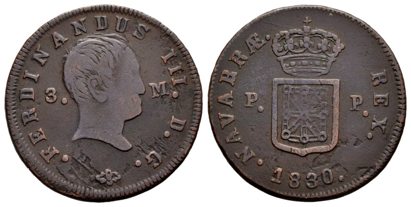 Ferdinand VII (1808-1833). 3 maravedis. 1830. Pamplona. (Cal-51). Ae. 5,66 g. "C...