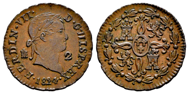 Ferdinand VII (1808-1833). 2 maravedis. 1824. Segovia. (Cal-145). Ae. 2,32 g. Al...