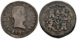 Ferdinand VII (1808-1833). 8 maravedis. 1823. Pamplona. (Cal-211). Ae. 11,98 g. Molten copper. VF/Almost VF. Est...70,00. 

Spanish description: Fer...