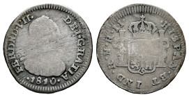 Ferdinand VII (1808-1833). 1/2 real. 1810. Santa Fe de Nuevo Reino. JJ. (Cal-445). Ag. 1,60 g. Scarce. F. Est...35,00. 

Spanish description: Fernan...