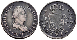 Ferdinand VII (1808-1833). 2 reales. 1811. Cadiz. CI. (Cal-726). Ag. 5,46 g. Dark patina. Weak strike on reverse. Almost VF. Est...50,00. 

Spanish ...