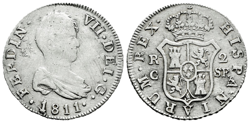 Ferdinand VII (1808-1833). 2 reales. 1811. Cataluña. SF. (Cal-765). Ag. 5,35 g. ...